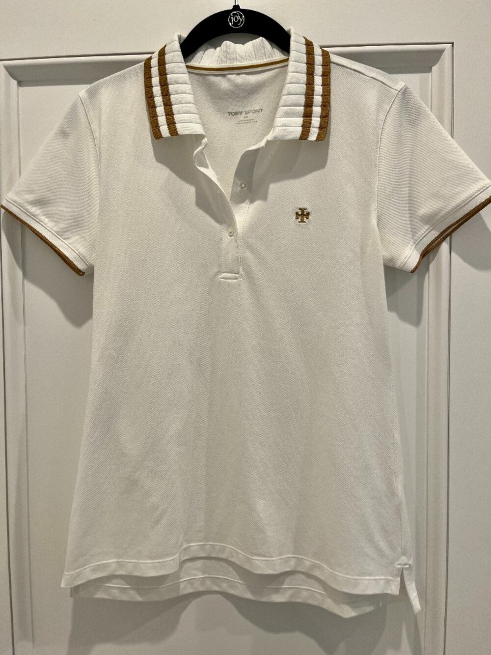 Tory.Burch Sport Golf White/Tan Piqué Golf Polo Shirt Size M